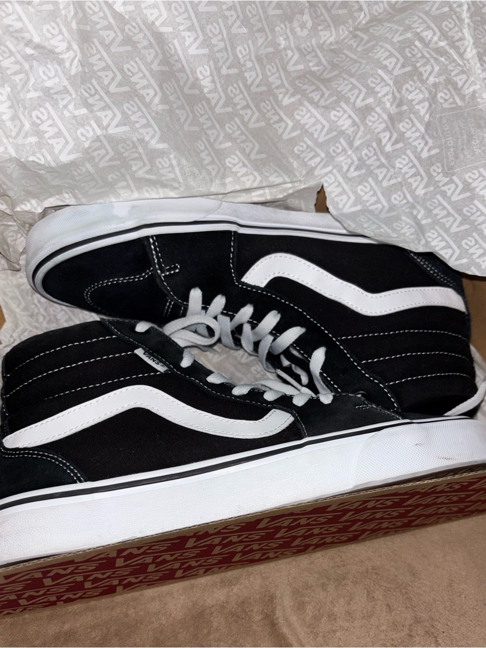 Vans Black and White Sk8-Hi High Top Skate Sneakers